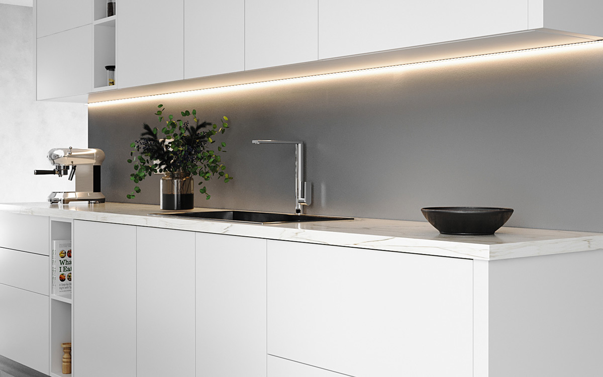 Countertop, cabinets, and Sink